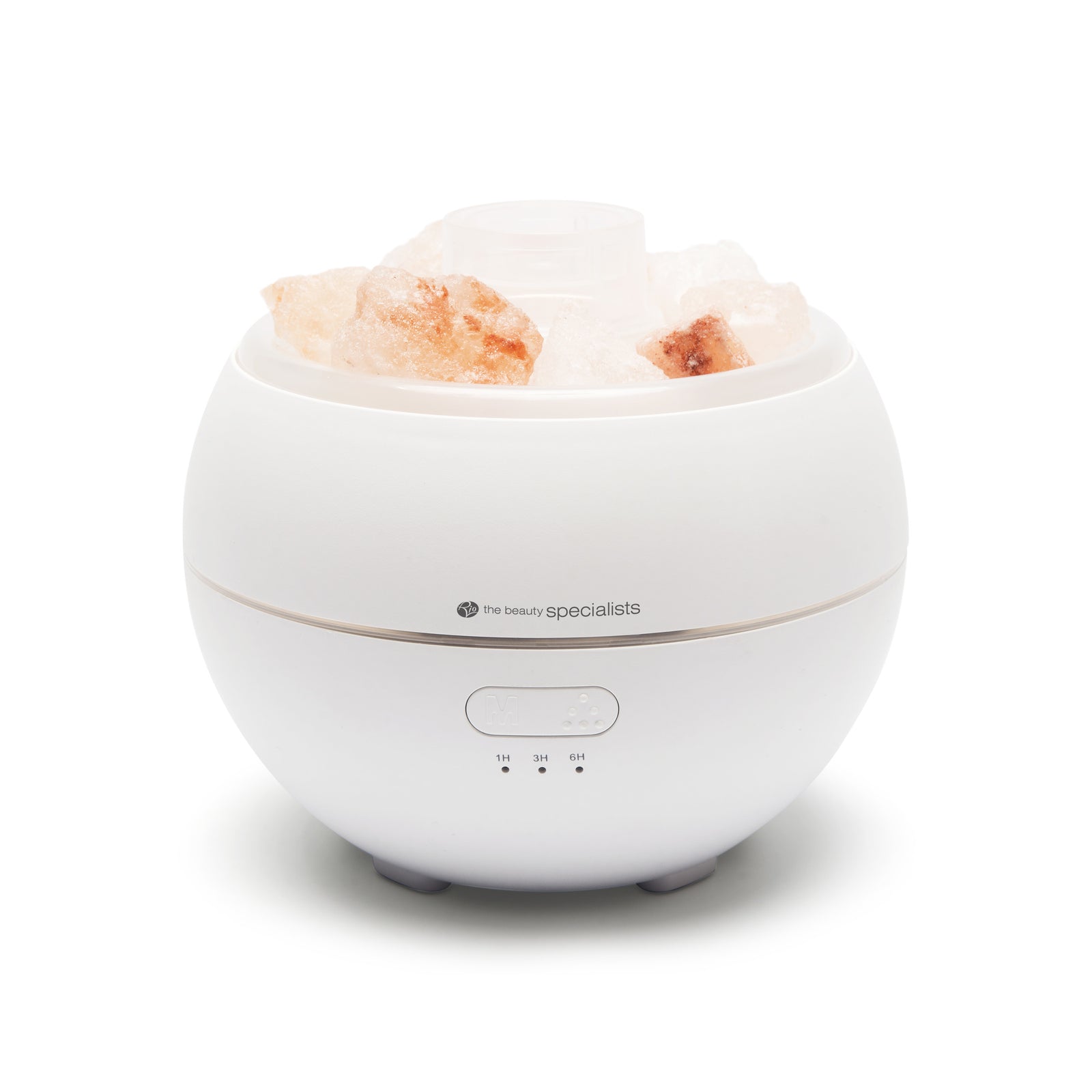 The Rio Aroma Diffuser, Humidifier & Night-Light with Himalayan Rock Salt features a digital display and creates a calming atmosphere, combining soothing aroma with ambient lighting.