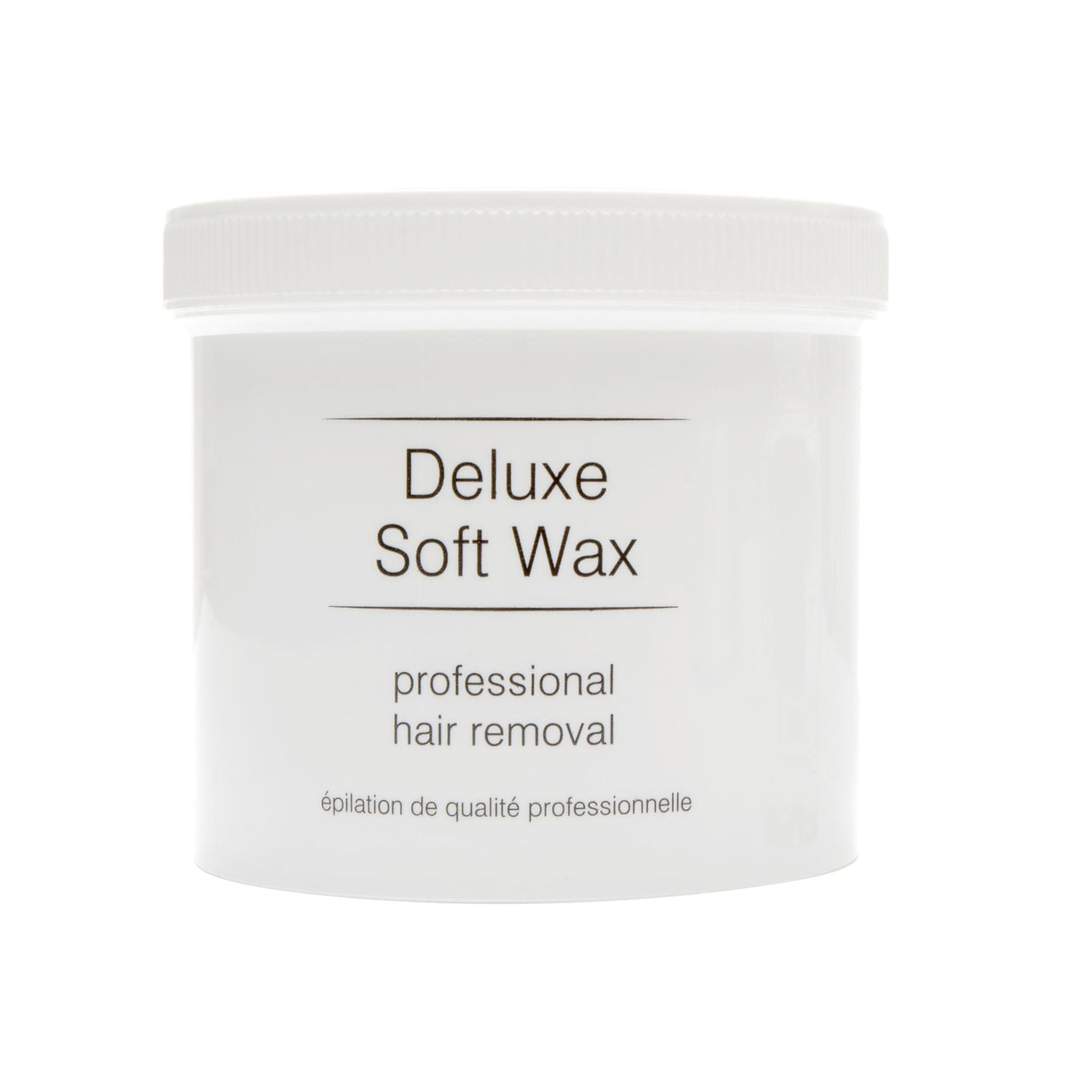 A white plastic jar labeled “Go Smooth Hair Removal Home Waxing Kit” by Rio, featuring English and French text, is shown against a plain white background—perfect for professional-quality waxing at home.