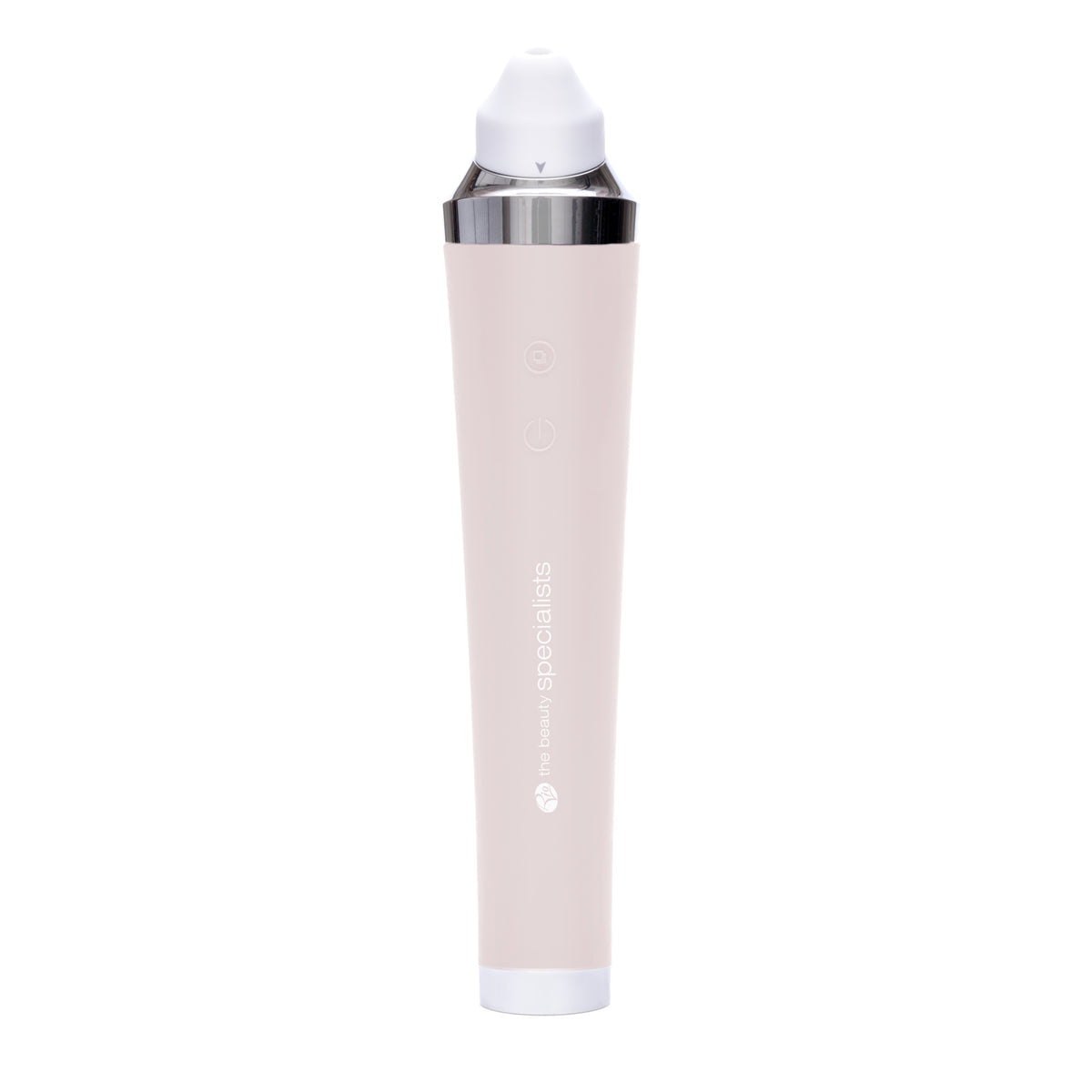 The Rio Pore Perfection is a light pink, pen-shaped electronic skincare device with a white tip, silver accent, and two circular buttons—ideal for personalised skincare and beautiful skin.