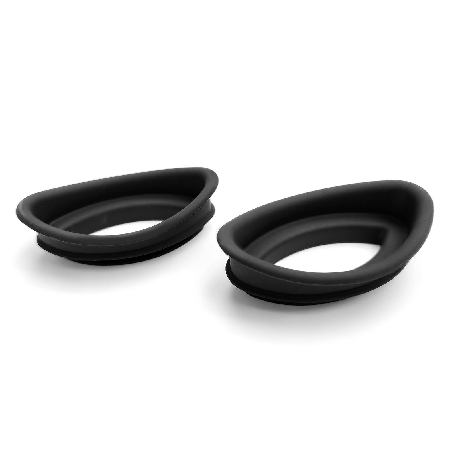 Two black, oval silicone ear cushions with open centers, made for the Rio faceLITE beauty boosting LED face mask—designed to enhance comfort during light therapy sessions. Shown on a white background.