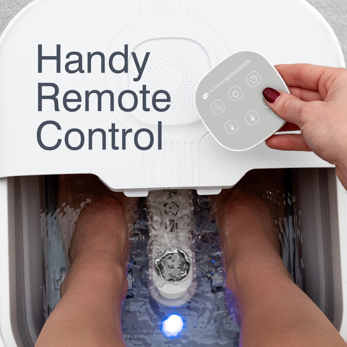 Relax and soak your feet in the Rio Deluxe Foldaway Foot Spa Bath, complete with bubbling water and a handy remote control for effortless operation.