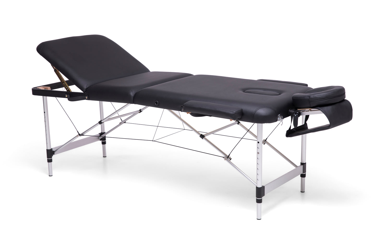 The Rio Professional Aluminium Massage Table & Treatment Couch features a padded surface, face cradle, and metal legs—perfect for at-home massage sessions.