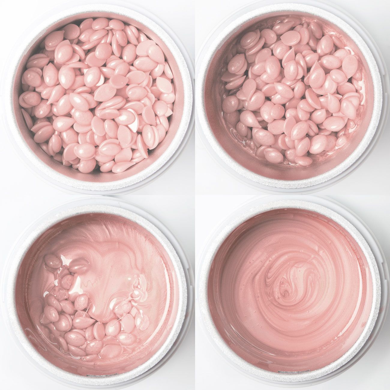 various stages of melting process of honey Premium hard wax beads