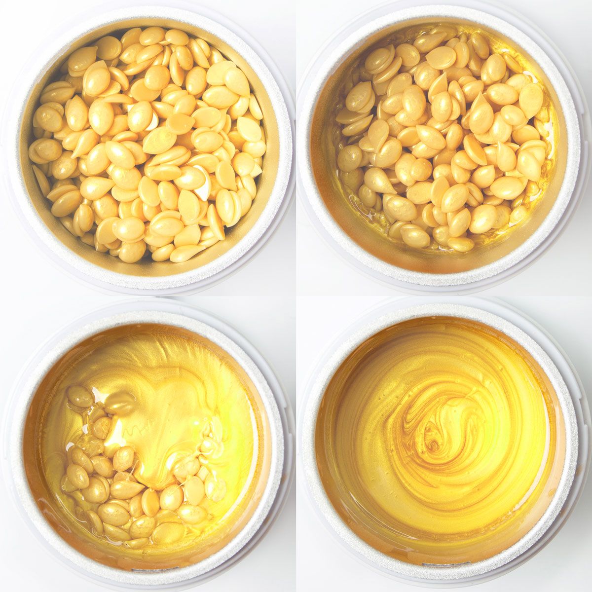 various stages of melting process of honey Premium hard wax beads