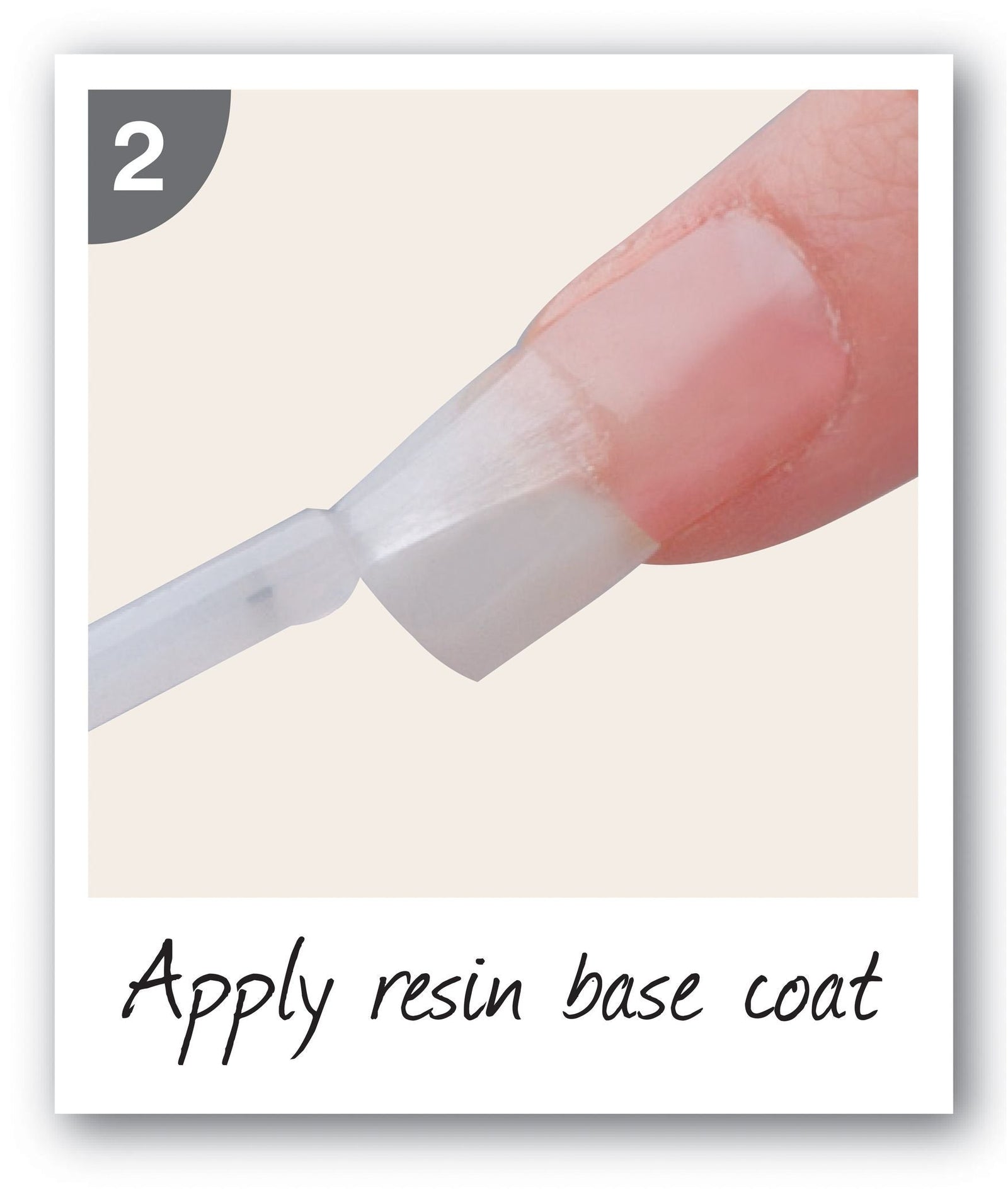 step 2 extension tip being brushed with clear gloss captioned apply resin base coat