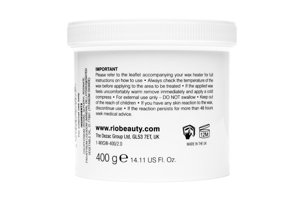 rear view of deluxe cream wax pot with instructions visable