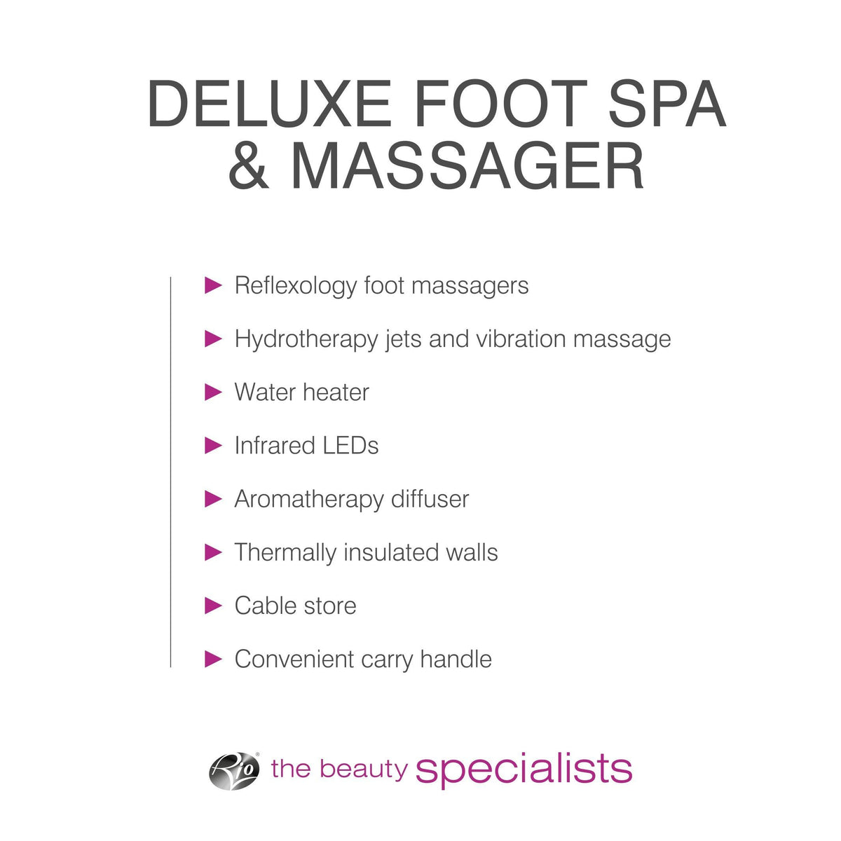 Deluxe Foot Spa list of features