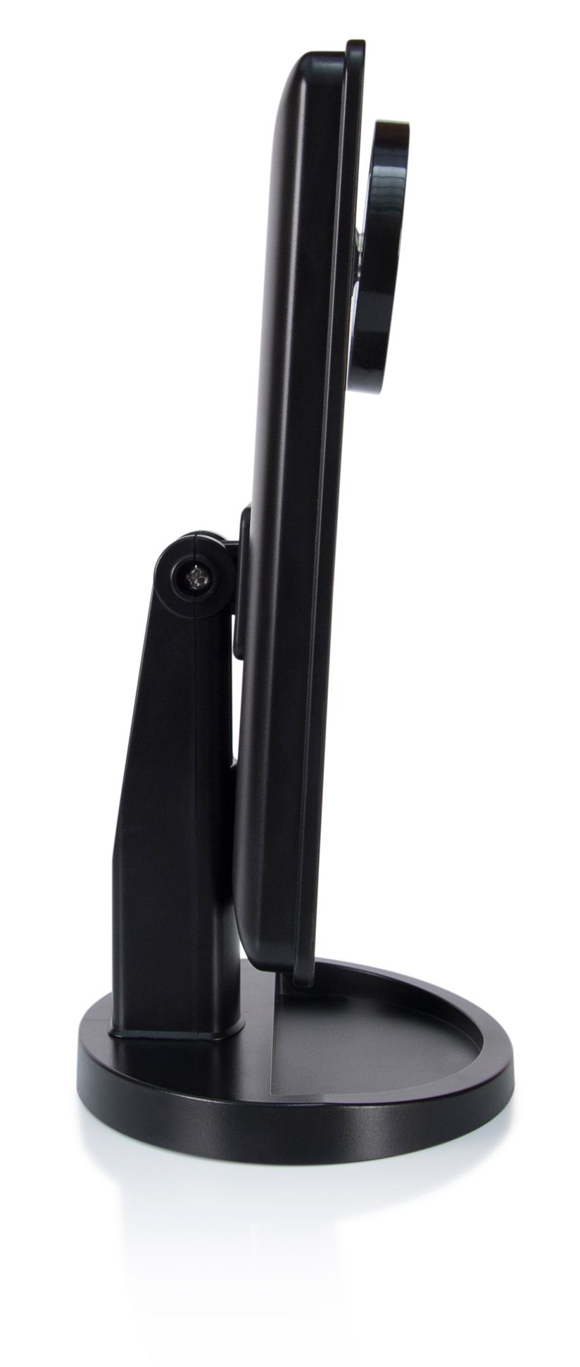 side view of 24 LED touch dimmable make up mirror stood upright 